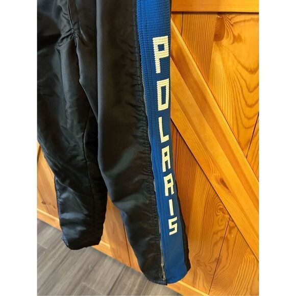 Vtg 1970 Polaris Snow Pants Bib Snowmobile Suit Ski Overall Black Blue Rare Knit - Picture 3 of 11